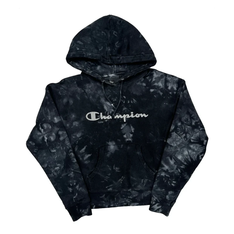 Reverse Weave Champion Tie-Dye Hoodie - Small Black Cotton Blend