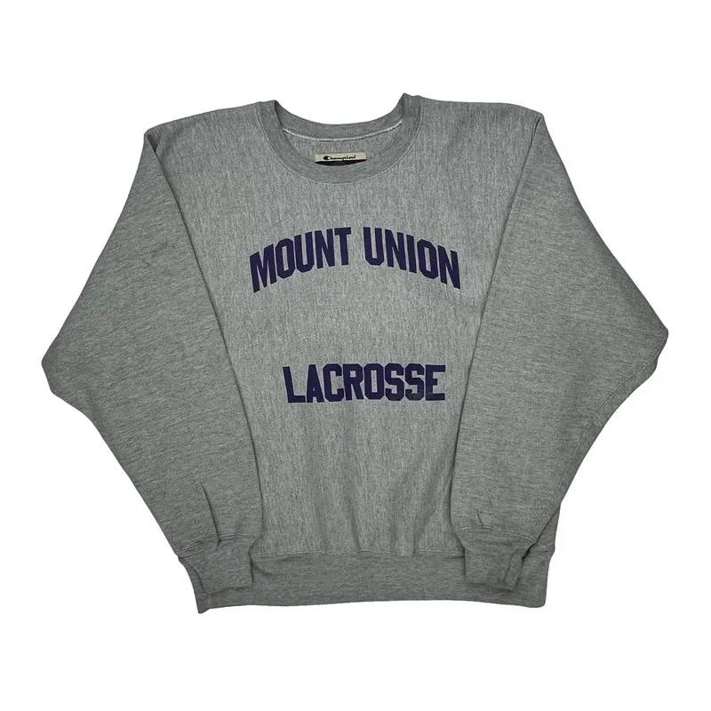 Reverse Weave Champion Mount Union Lacrosse Sweatshirt - Medium Gray Cotton Blend