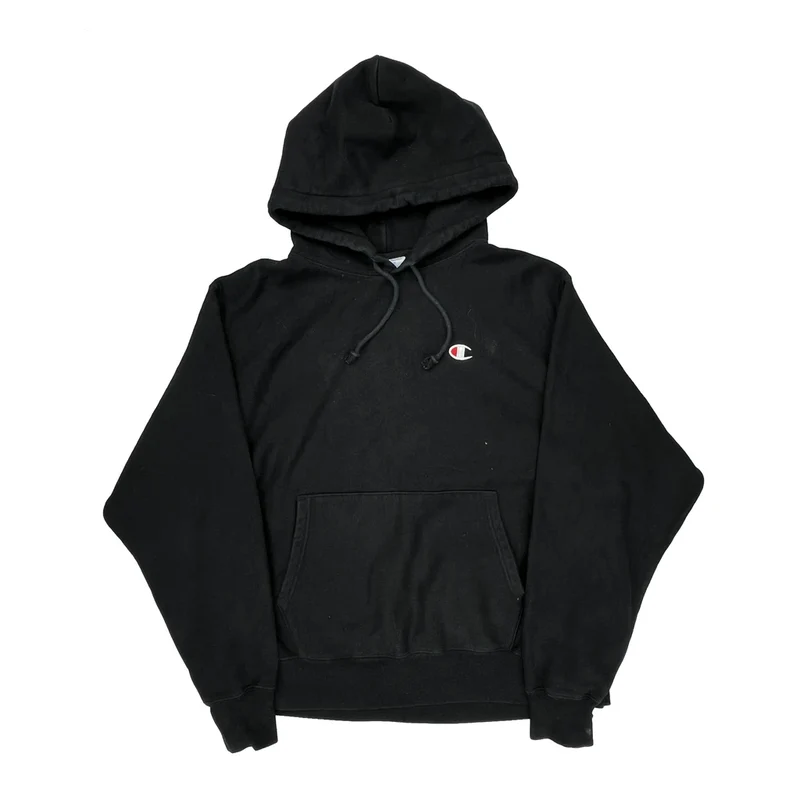 Reverse Weave Champion Hoodie - Large Black Cotton