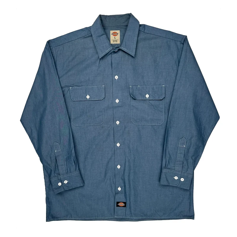 Dickies Shirt - Large Blue Cotton Blend