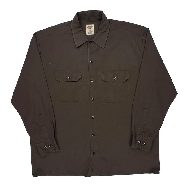 Dickies Shirt - XL Brown Polyester Blend