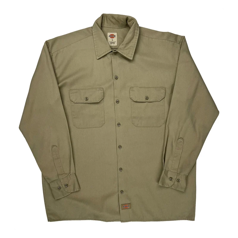 Dickies Shirt - Large Khaki Polyester Blend