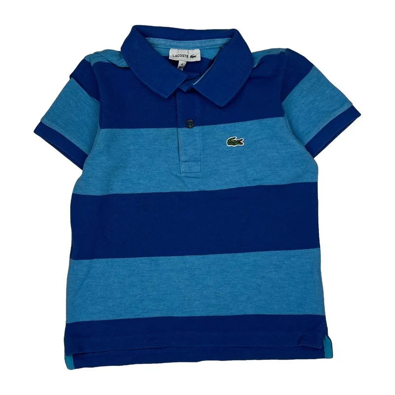 Age 4 Lacoste Striped Polo Shirt - XS Blue Cotton
