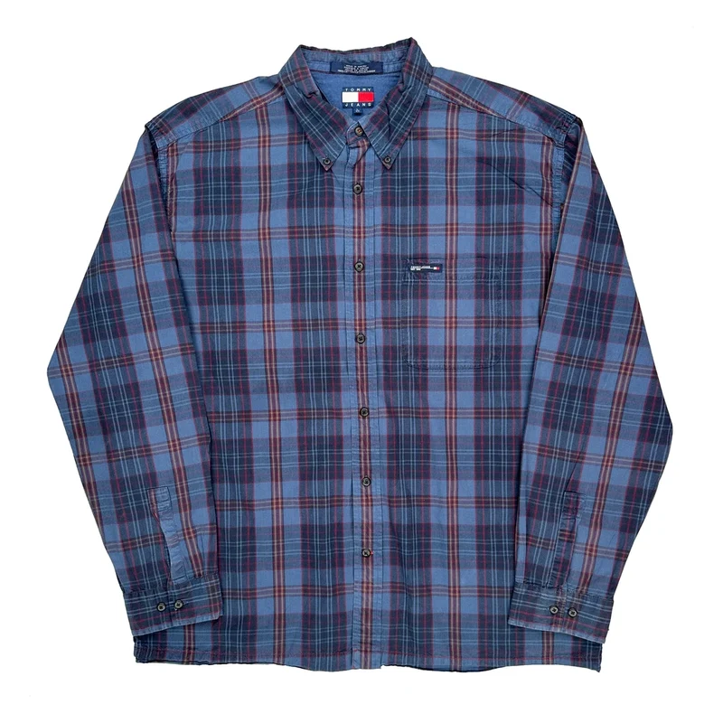 Tommy Jeans Checked Shirt - Large Blue Cotton
