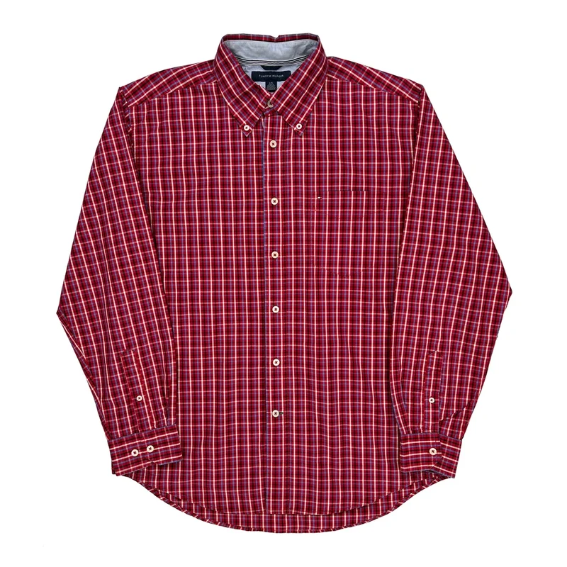 Tommy Hilfiger Checked Shirt - Large Red Cotton