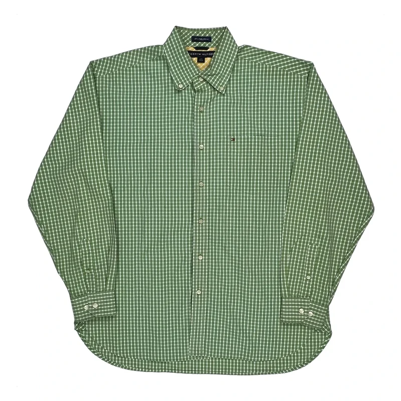 Tommy Hilfiger Checked Shirt - Large Green Cotton