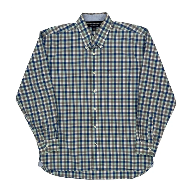 Tommy Hilfiger Checked Shirt - Large Blue Cotton