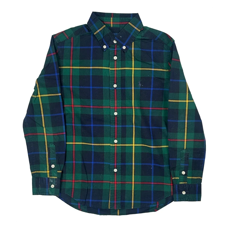 Age 7 Ralph Lauren Checked Shirt - Small Green Cotton