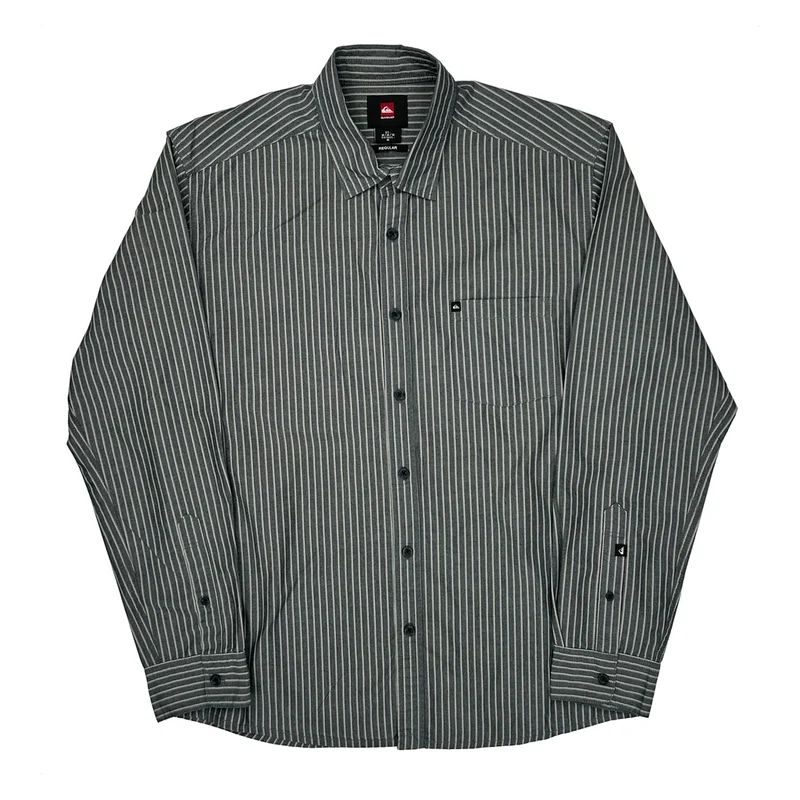 Quiksilver Striped Shirt - Medium Grey Cotton