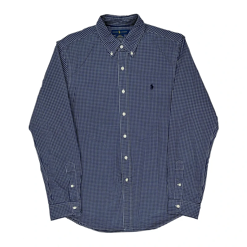 Slim Fit Ralph Lauren Checked Shirt - Large Blue Cotton