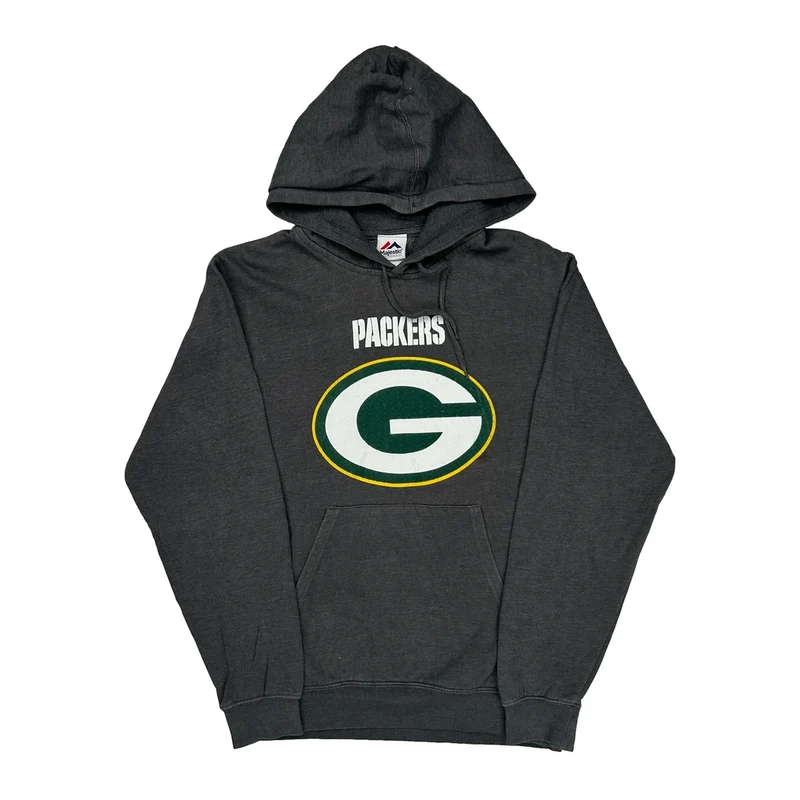 Packers Majestic Football Hoodie - Small Grey Cotton Blend