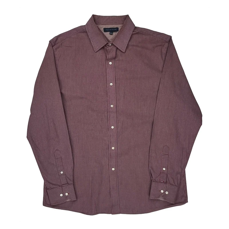 Tommy Hilfiger Shirt - Large Burgundy Cotton