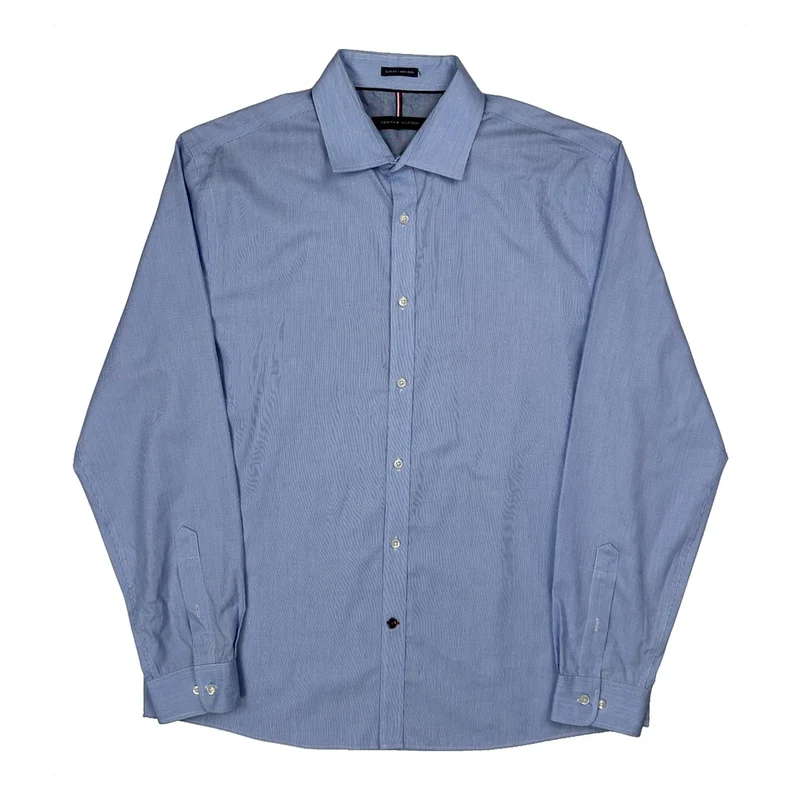 Tommy Hilfiger Slim Fit Shirt - Large Blue Cotton