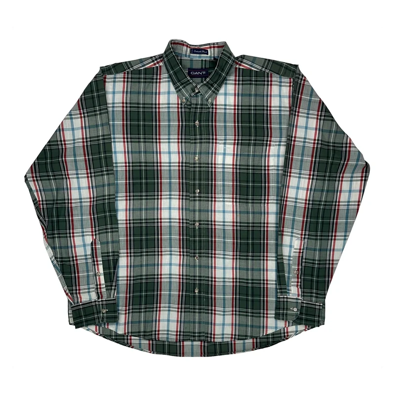 Foxhunt Plaid Gant Shirt - XL Green Cotton Blend
