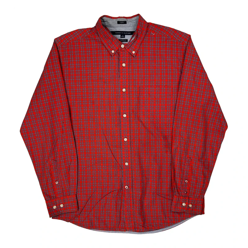 Tommy Hilfiger Checked Shirt - Large Red Cotton