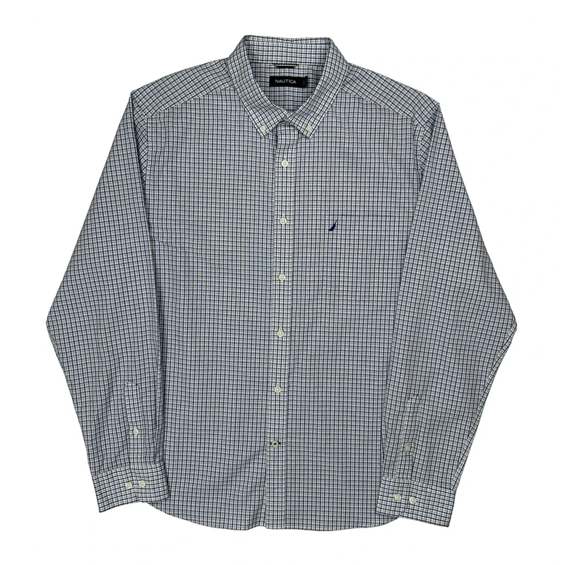 Nautica Checked Shirt - XL Blue Cotton