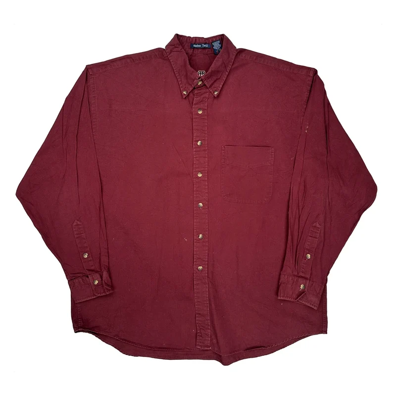 Washer Twill Gant Shirt - XL Burgundy Cotton