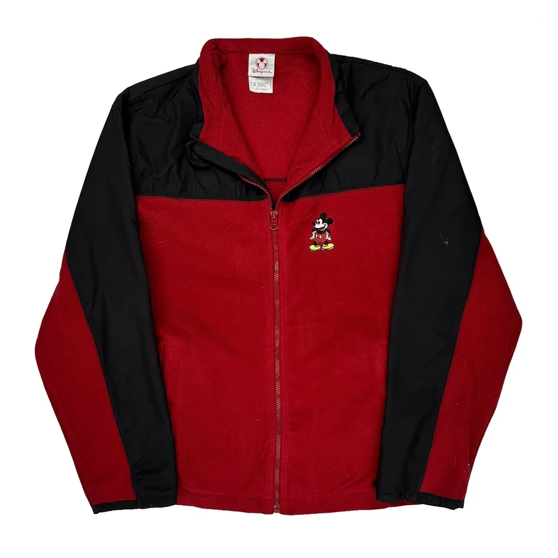 Mickey Mouse Disney Cartoon Fleece Jacket - Medium Red Polyester