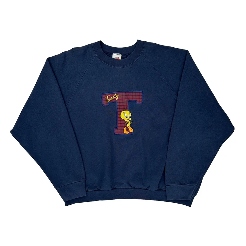 Tweety Bird Looney Tunes Cartoon Sweatshirt - XL Blue Cotton Blend