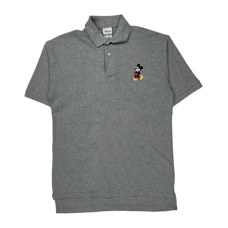 Mickey Mouse Embroidery Disney Cartoon Polo Shirt - Medium Gray Cotton Blend