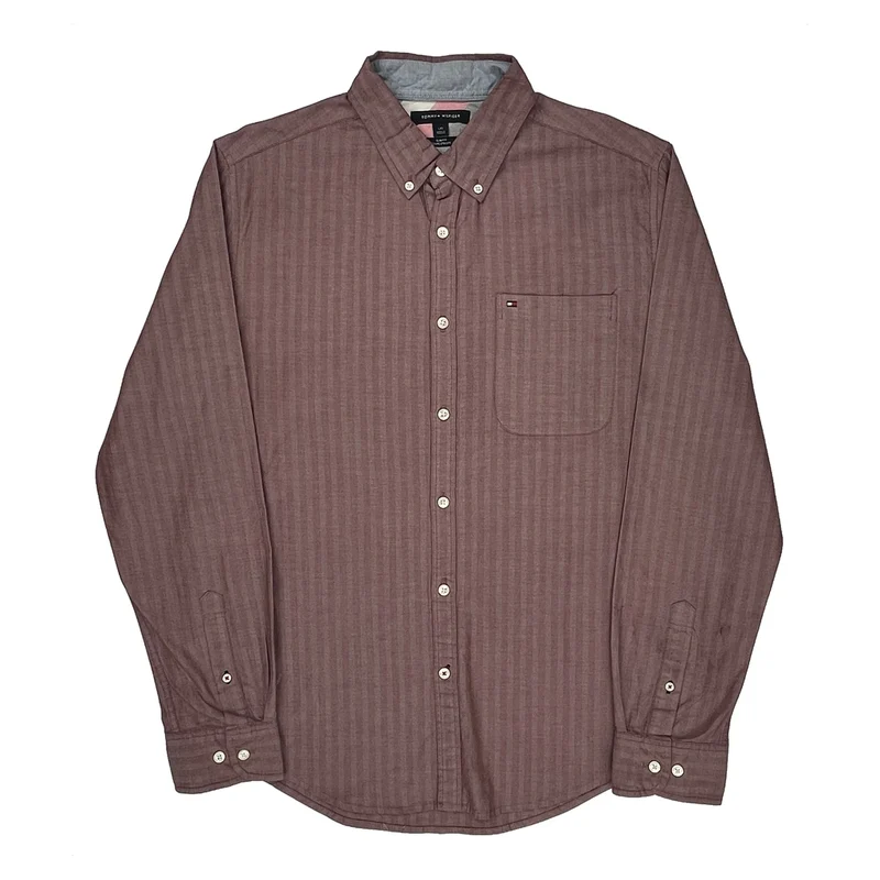 Tommy Hilfiger Slim Fit Shirt - Large Burgundy Cotton