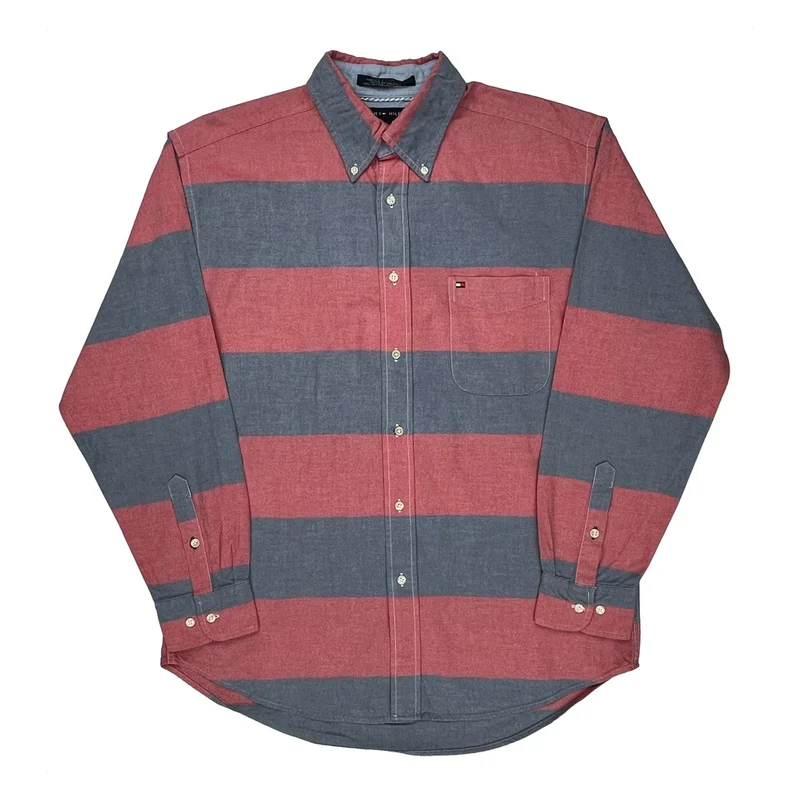 Tommy Hilfiger Striped Shirt - Large Gray Cotton