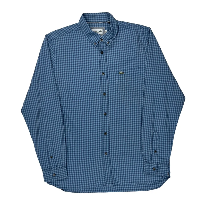 Regular Fit Lacoste Checked Shirt - Medium Blue Cotton