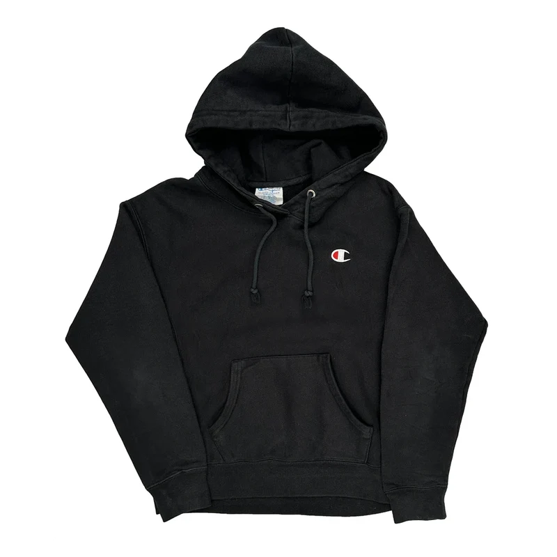 Champion Reverse Weave Hoodie - Small Black Cotton
