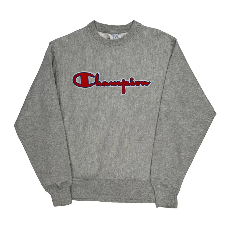 Reverse Weave Champion Spellout Sweatshirt - Medium Grey Cotton