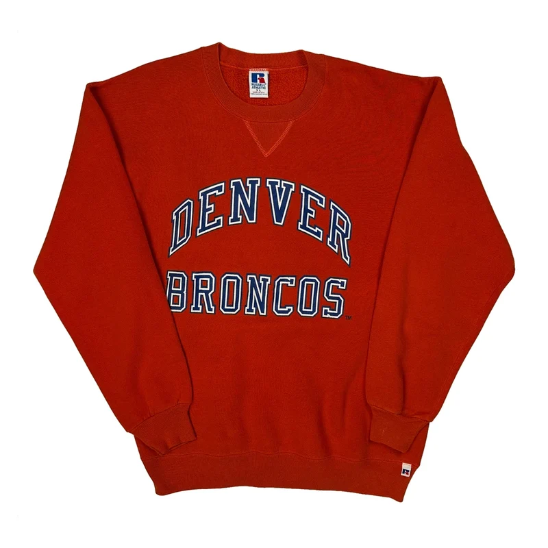 Denver Broncos Russell Athletic Football Sweatshirt - XL Orange Cotton