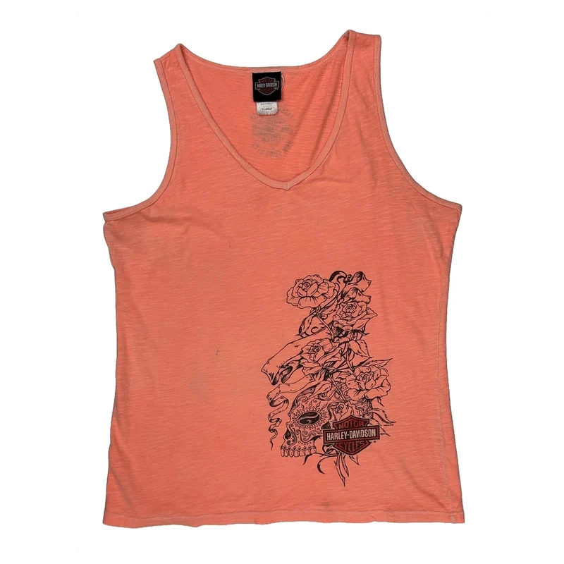 Harley Davidson Graphic Tank Top - XL Orange Cotton