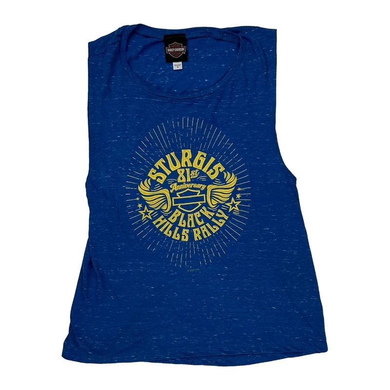 Harley Davidson Graphic Tank Top - Medium Blue Cotton