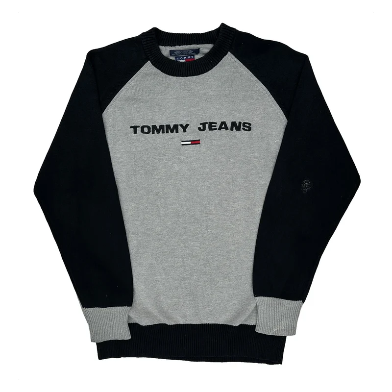 Tommy Jeans Spellout Sweatshirt - Large Gray Cotton