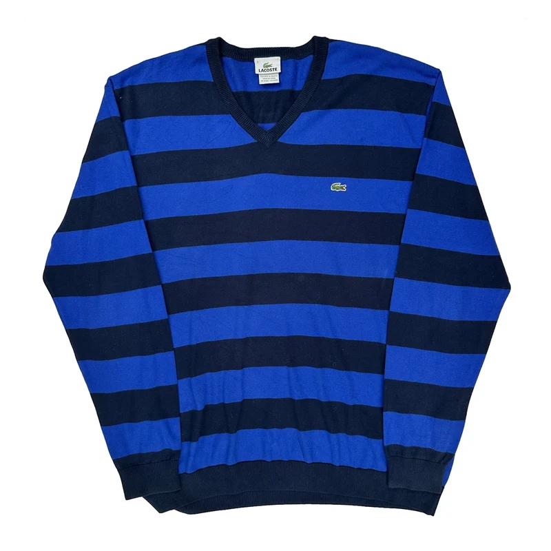 Lacoste Striped Sweater - 2XL Blue Cotton