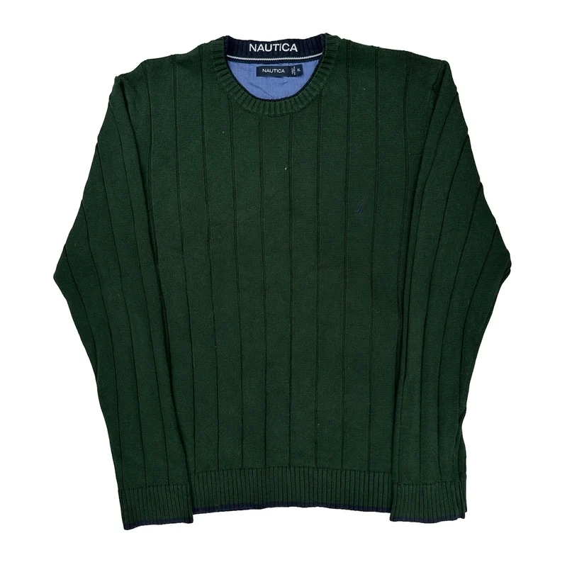 Nautica Striped Sweater - XL Green Cotton