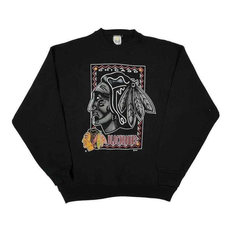Chicago Blackhawks Competitors View Graphic Sweatshirt - Large Black Cotton