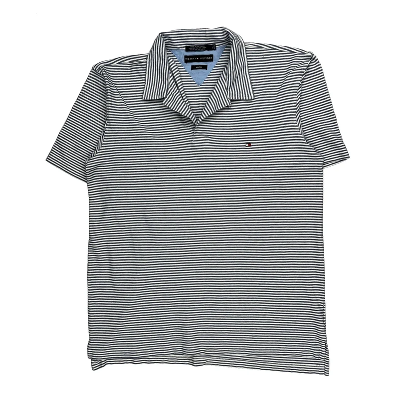 Stretch Tommy Hilfiger Striped Polo Shirt - XL Black & White Cotton