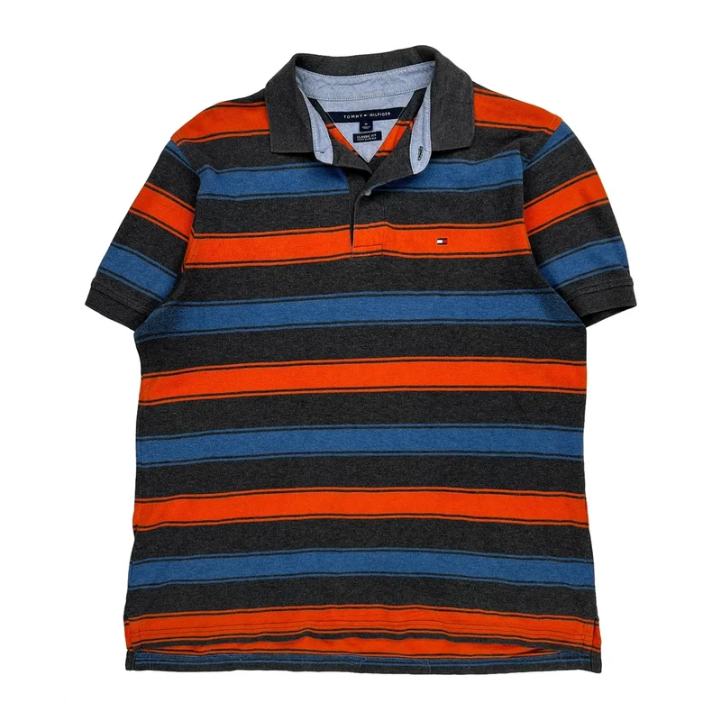 Tommy Hilfiger Striped Polo Shirt - Medium Multicoloured Cotton