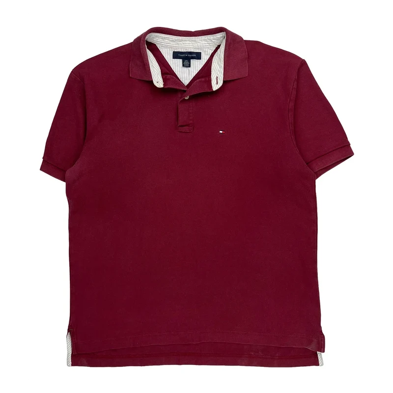 Tommy Hilfiger Polo Shirt - Large Burgundy Cotton