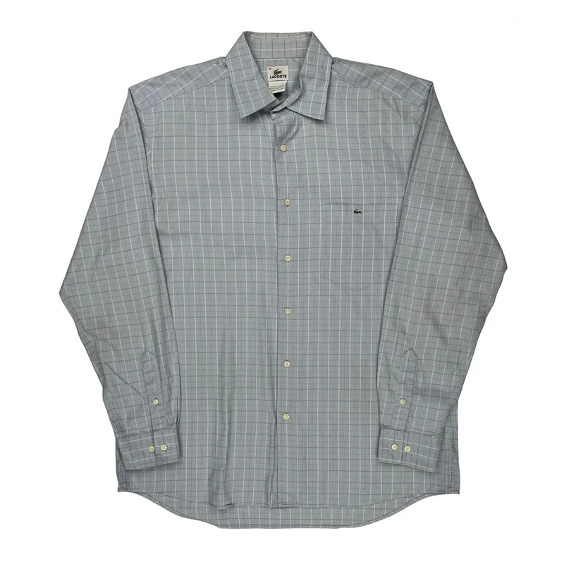 Lacoste Checked Shirt - Large Blue Cotton