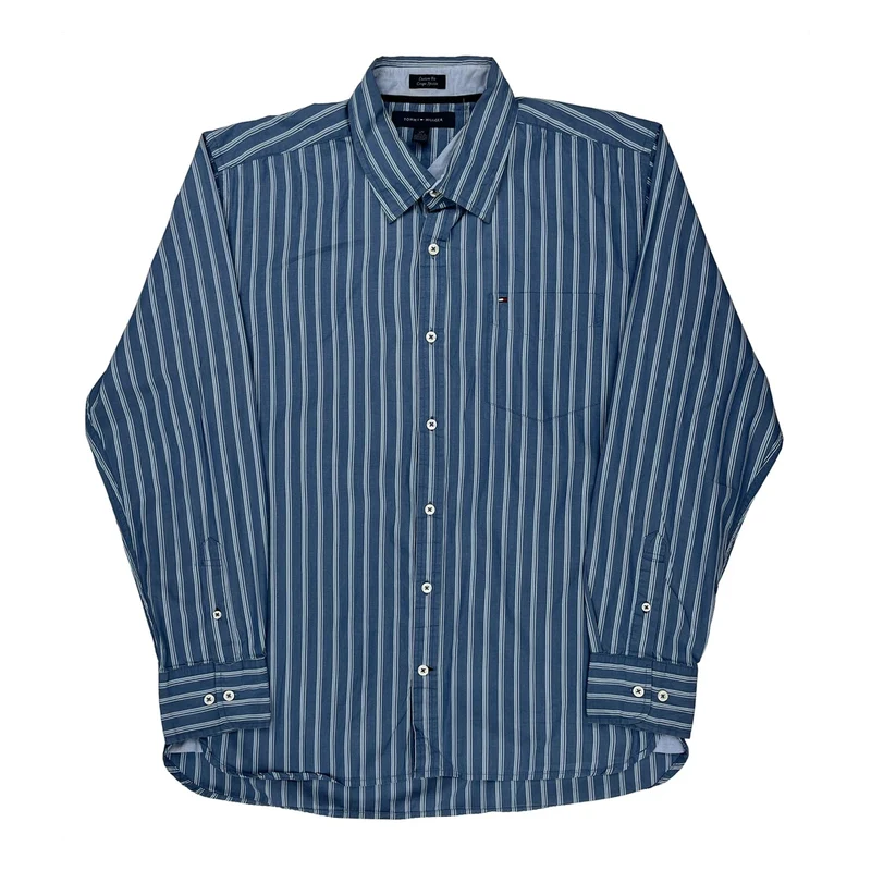 Tommy Hilfiger Striped Shirt - Large Blue Cotton
