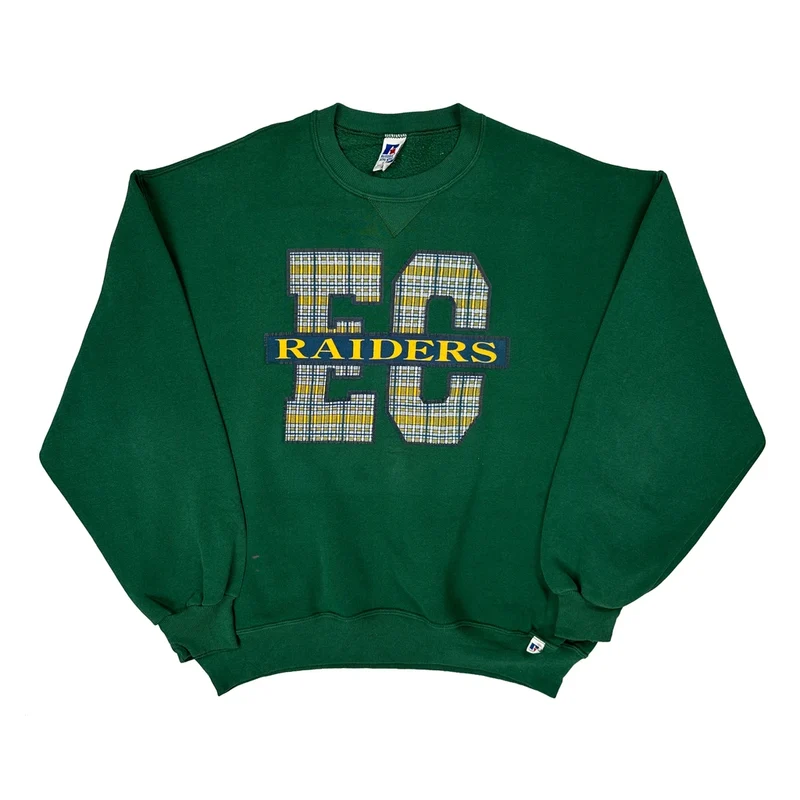 Raiders Russell Athletic Checked Sweatshirt - XL Green Cotton