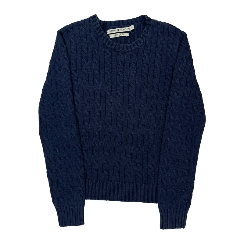 Tommy Hilfiger Cable Knit Sweater - Medium Navy Cotton
