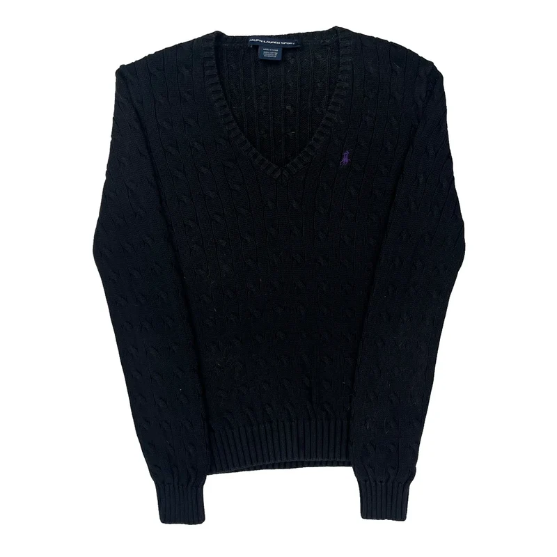 Ralph Lauren Sport Cable Knit Sweater - Large Black Cotton