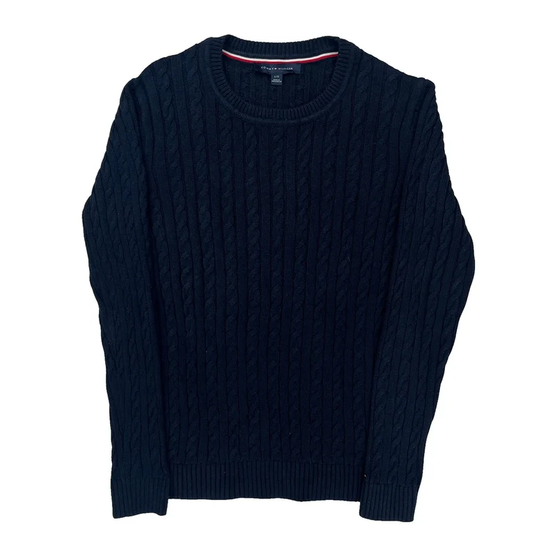 Tommy Hilfiger Cable Knit Sweater - Large Navy Cotton