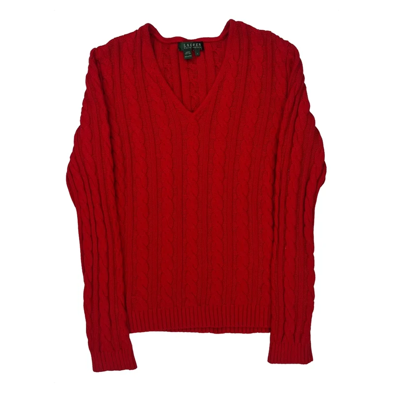 Ralph Lauren Cable Knit Sweater - Large Red Cotton