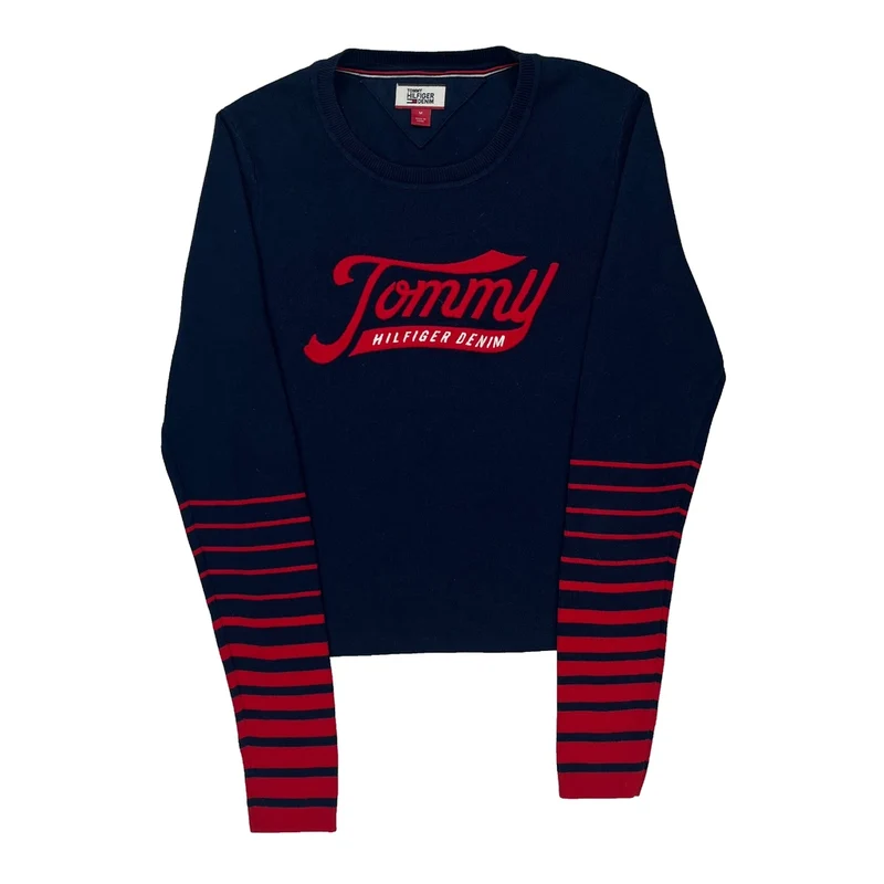Tommy Hilfiger Denim Striped Sweater - Medium Navy Cotton