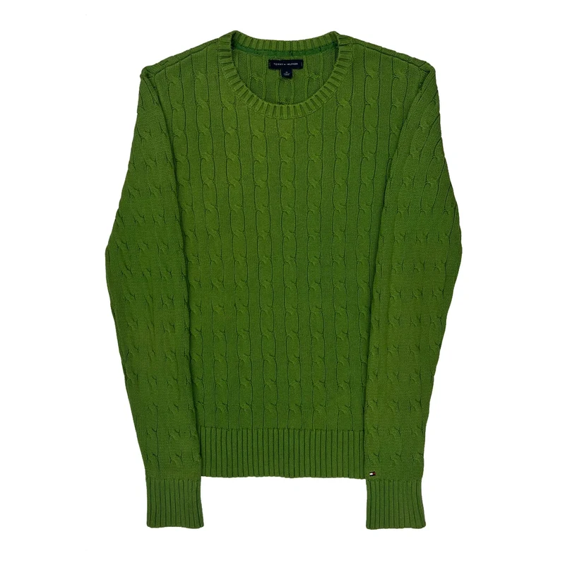 Tommy Hilfiger Cable Knit Sweater - Medium Green Cotton