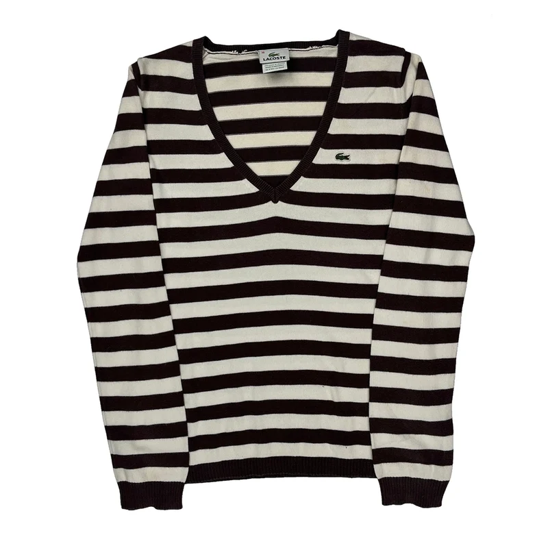 Lacoste Striped Sweater - Small Black & White Cotton