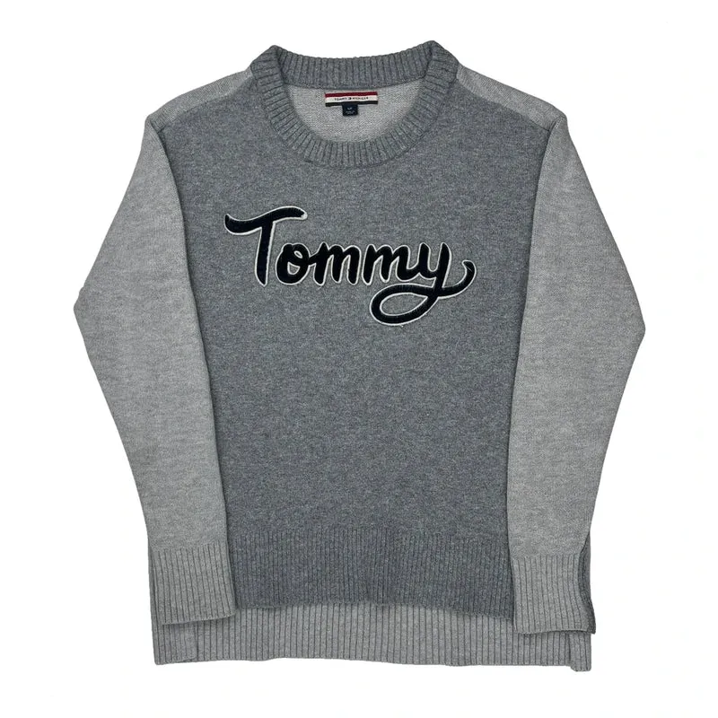 Tommy Hilfiger Spellout Sweater - Small Gray Cotton